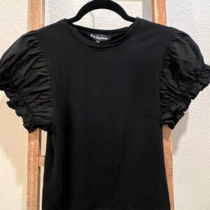En Saison Black Ruched Puff Sleeve Blouse